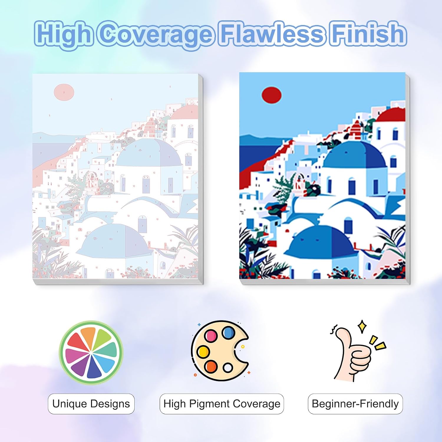 TOSTOG Quaint Villages 4 Pack Framed Canvas Paint by Numbers Art Kit for Adults and Kids, Beginner Acrylic Oil Painting Supplies with Wooden Frame for Home Wall Decor 20 * 25 cm/8 * 10 in image 4