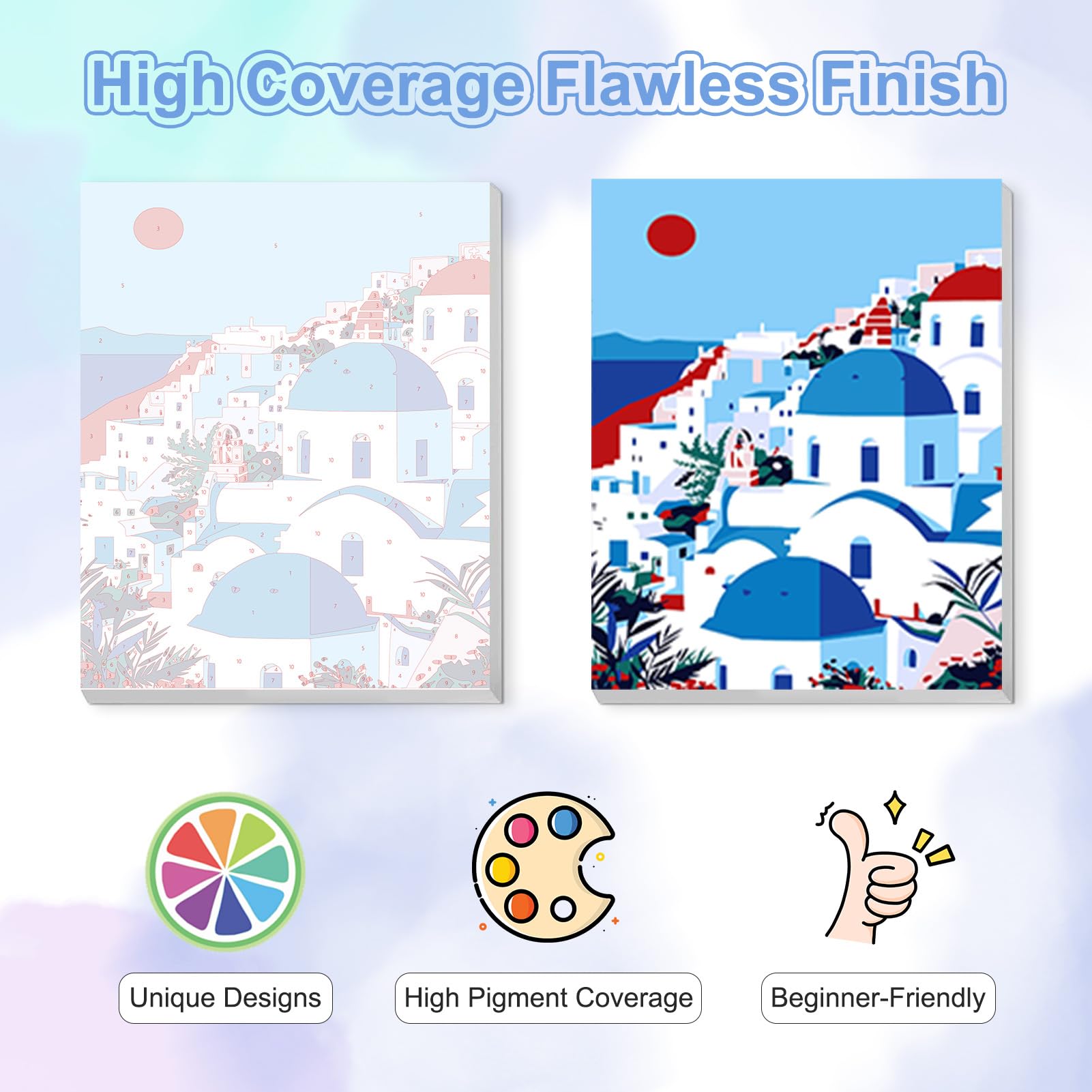 TOSTOG Quaint Villages 4 Pack Framed Canvas Painting by Numbers Art Kit for Adults and Kids, Beginner Acrylic Painting Supplies with Wooden Frame for Home Wall Decor 20 * 25 cm/8 * 10 in - 4