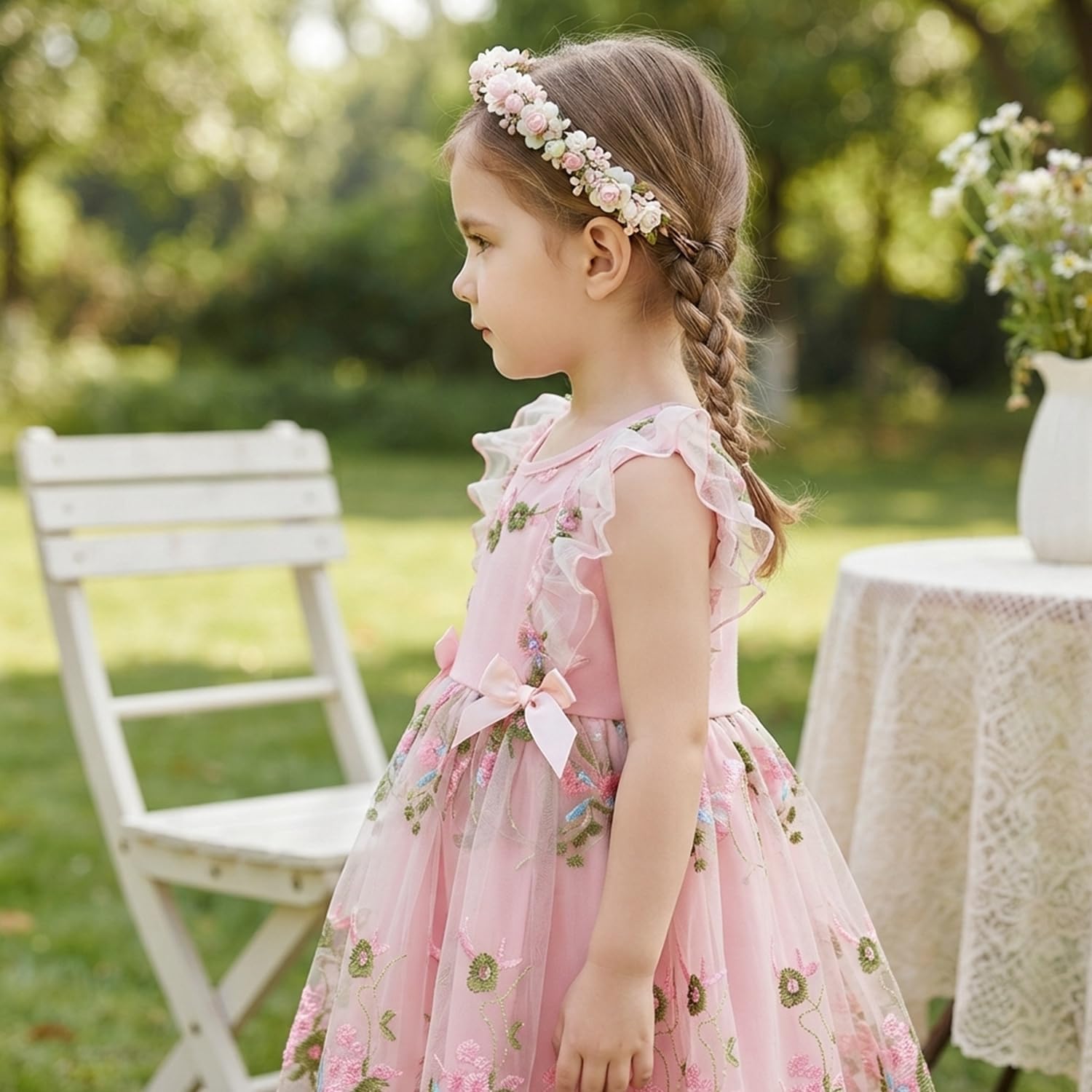 NNJXD Little Girl Flower Embroidery Toddler Summer Casual Princess Dress