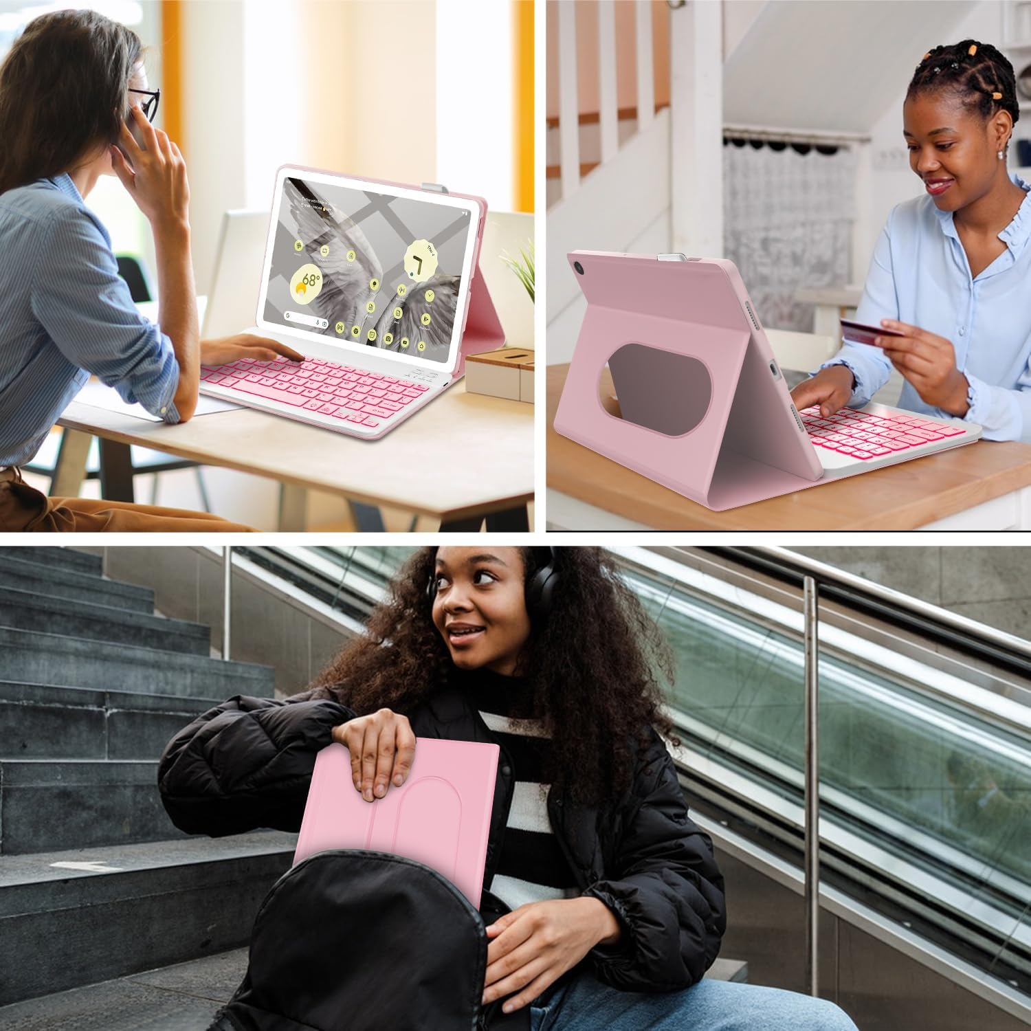 Pixel Tablet Keyboard Case 11” 2023/2024, 7 Color Backlight Detachable Bluetooth Keyboard Cover with Stylus Pen Holder, Google Pixel Tablet Case with Stand Support Charging Speaker Dock Pink