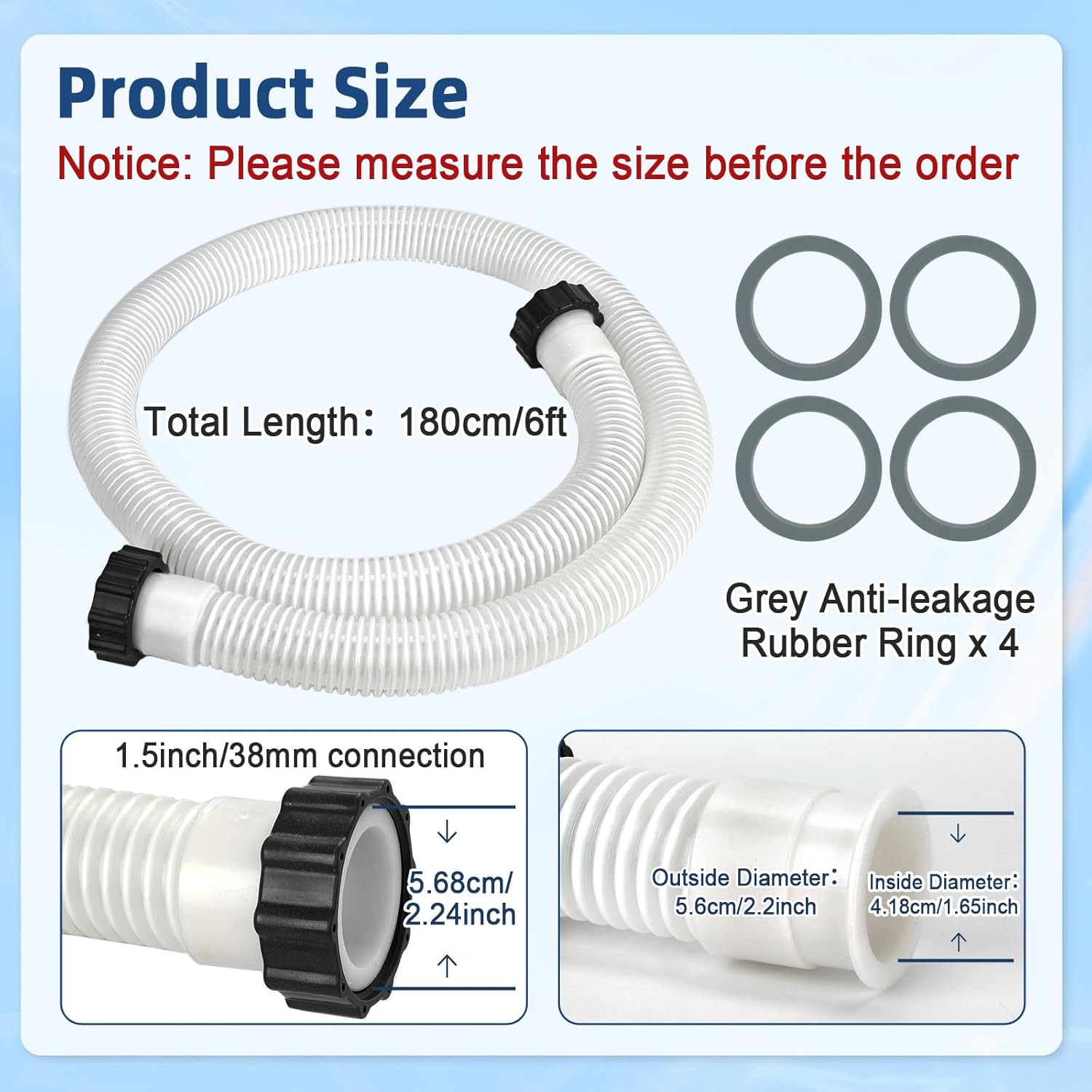 2 Pack 2026 Upgrade EVA Pool Hose with 40mm Hose to 1 1/2 Inch Inlet/Outlet Adapter Conversions for Above Ground Pools 6ft Long Swimming Pools Replacement Filter Hoses for Pool Pumps (White)
