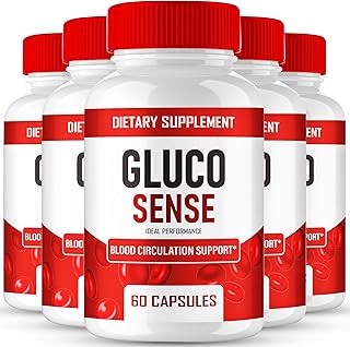 GlucoSense Capsules, Official GlucoSense Pills Advanced Blood Formula Supplement - Maximum Strength, All Natural Healthy Circulation & Stable Levels, Advanced GlucoSense Health Reviews (5 Pack)