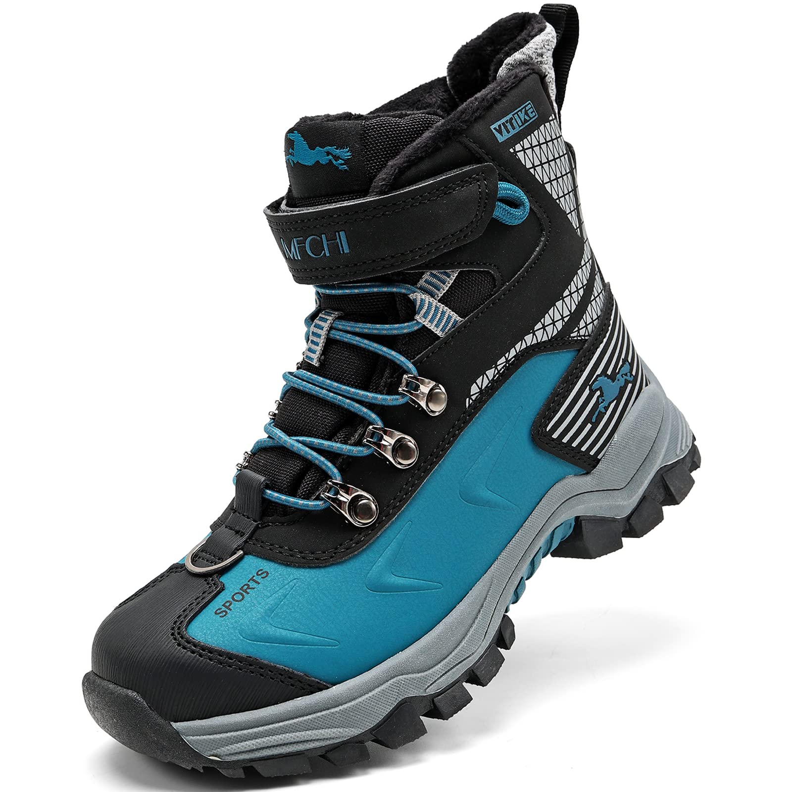 JMFCHI Kids Winter Hiking Shoes Boys Girls Warm Non-Slip Sole Snow Boots