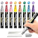 Hapickid 8 Metallic Colors Chalk Markers, 10mm Erasable Jumbo Chalk Pens 3 In 1 Nib, Car Window Marker for Glass Poster Chalkboard Blackboard Bistro Signs Menu Board
