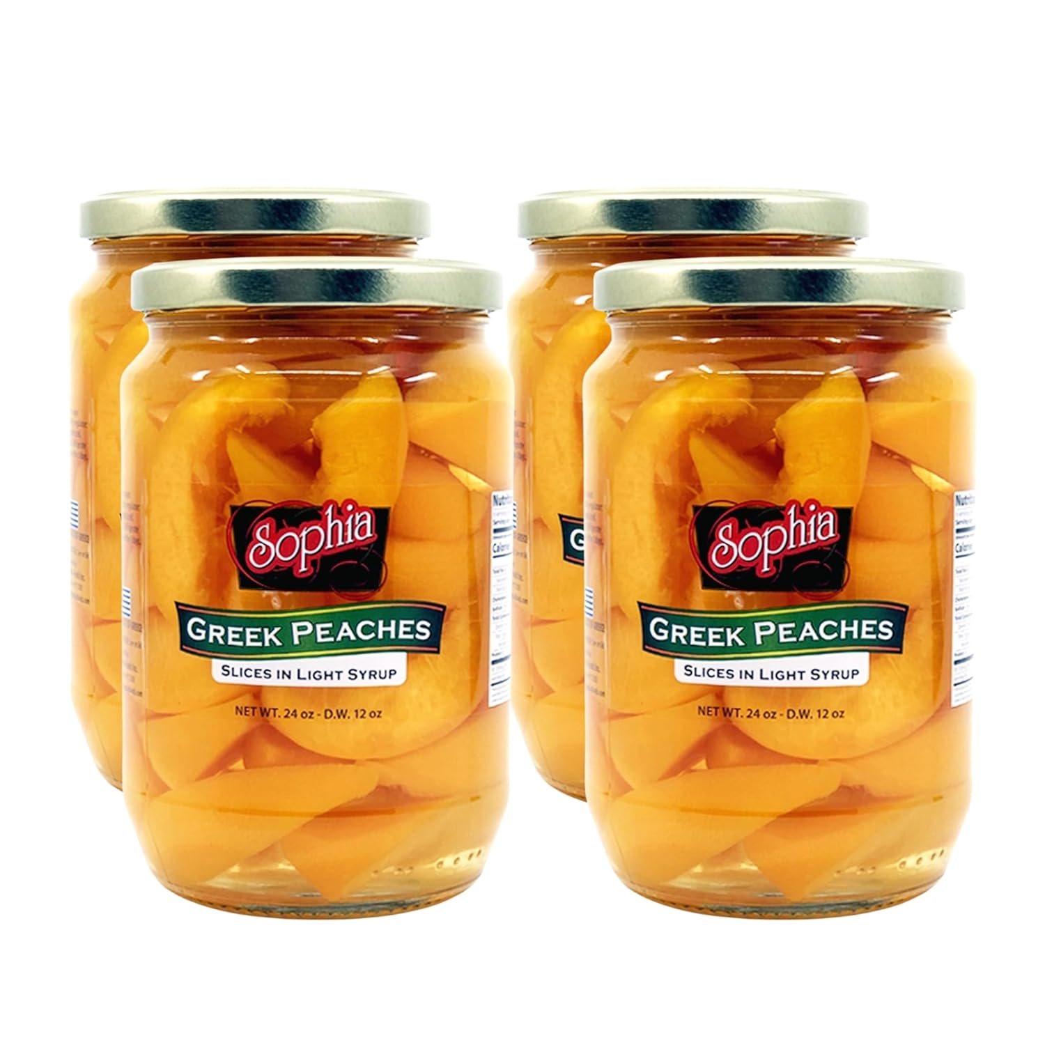 Sophia Greek Peach Slices 24oz (4-pack) | Canned Yellow Peach Slices from Greece in Light Syrup | Fresh Sliced Peaches for Fruit Salad, Pie, & Pantry Staples | Authentic Greek Canned Fruit