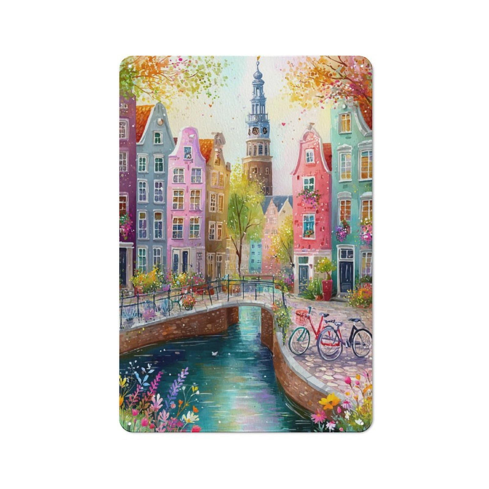 Junmoney Vibrant Canal Scene Vintage Tin Sign 30X20cm With For Man Cave Or Games Room, Suited To Wall Displays In Games Rooms And Man Caves