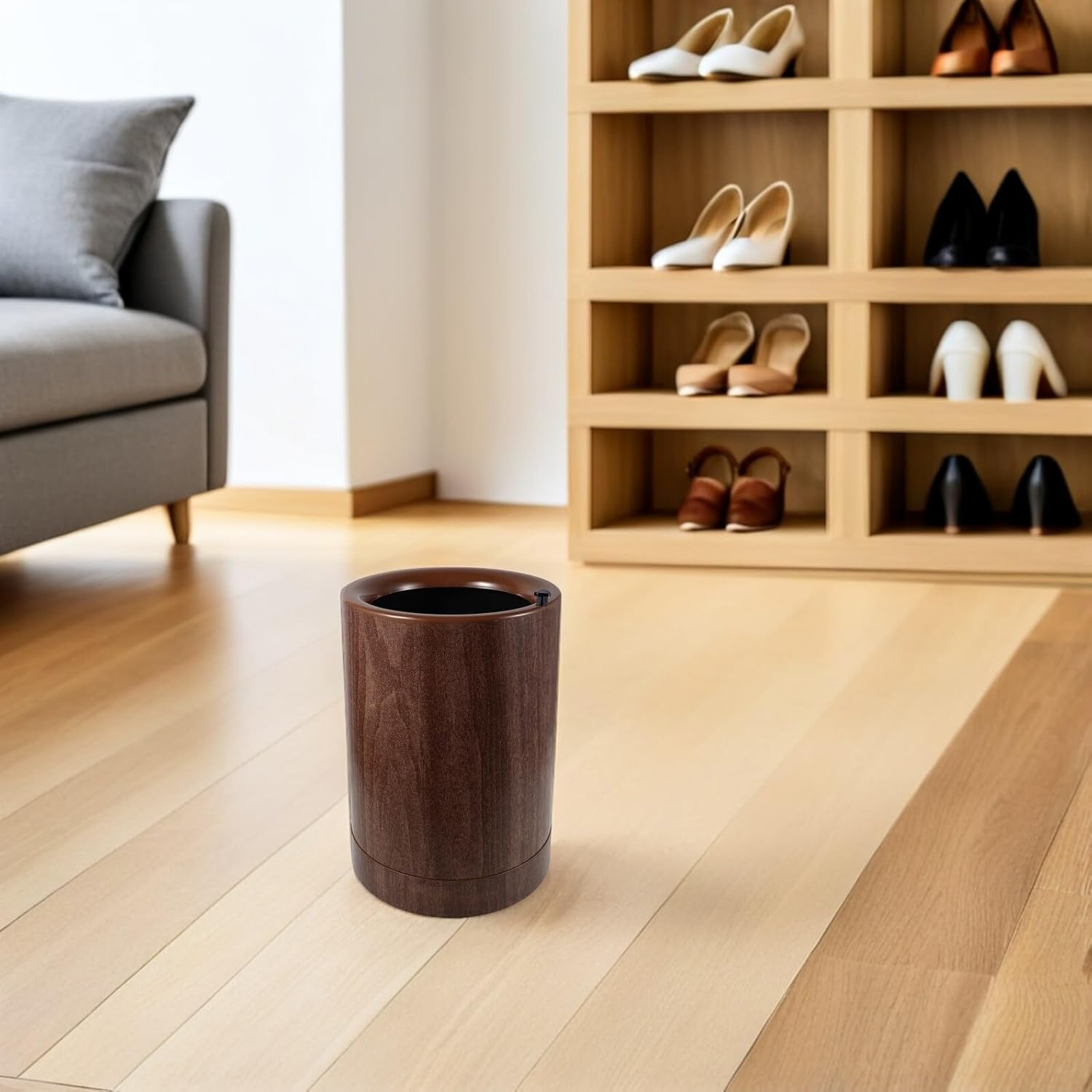 DECHOUS Wood Grain Trash Can with Wheels 9l Plastic Waste Bin with Inner Bucket for Kitchen Bedroom Bathroom Office Use