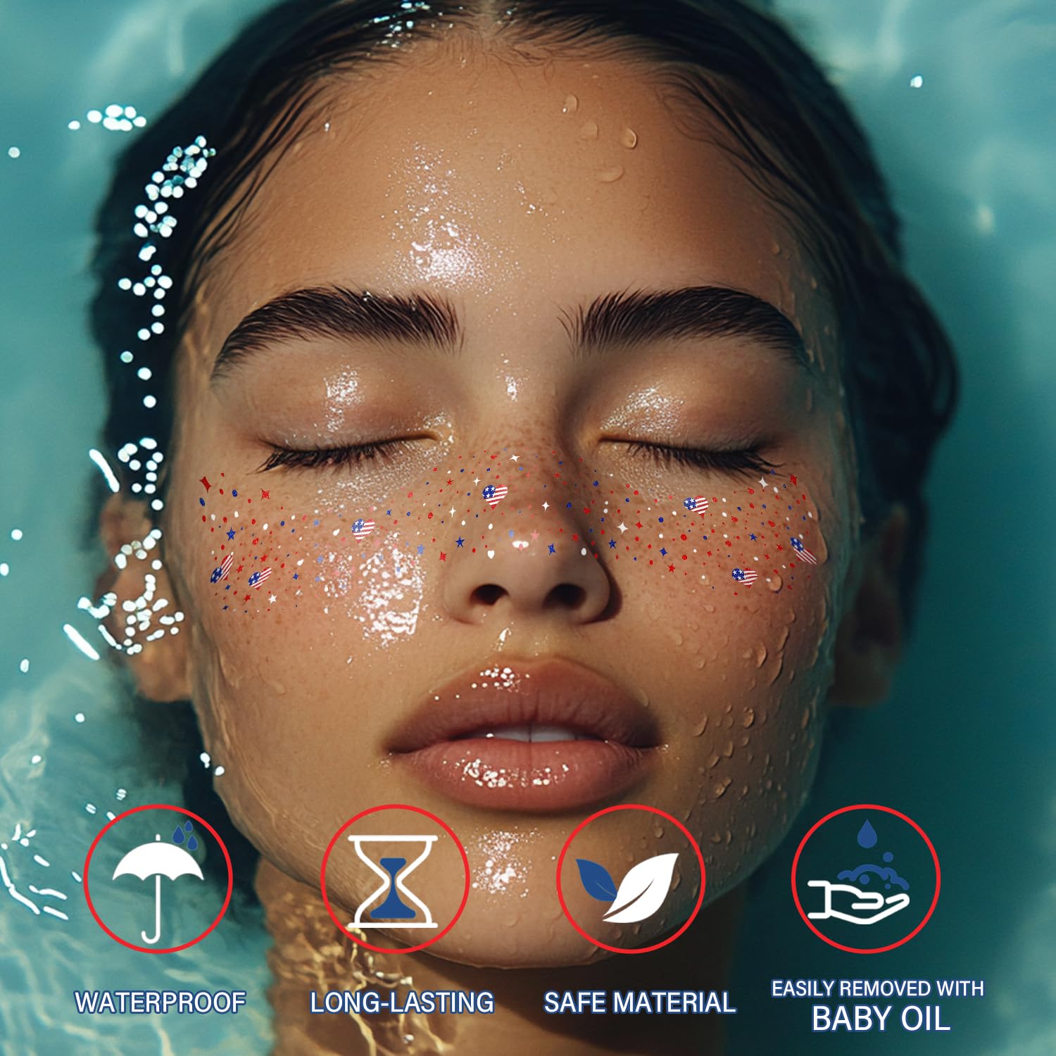 8 Pcs Red White and Blue USA Glitter Freckles, 4th of July Accessories, Glitter Freckles Face Tattoo for Independence Day 250 Anniversary Memorial Day Veterans Day