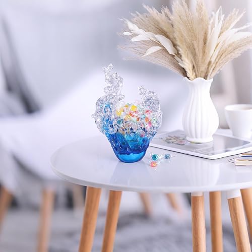 Miniatura 6 de Escultura de almacenamiento de ondas oceánicas de vidrio funcional, azul y transparente, soplado a mano, 9.8 pulgadas de alto, decoración náutica