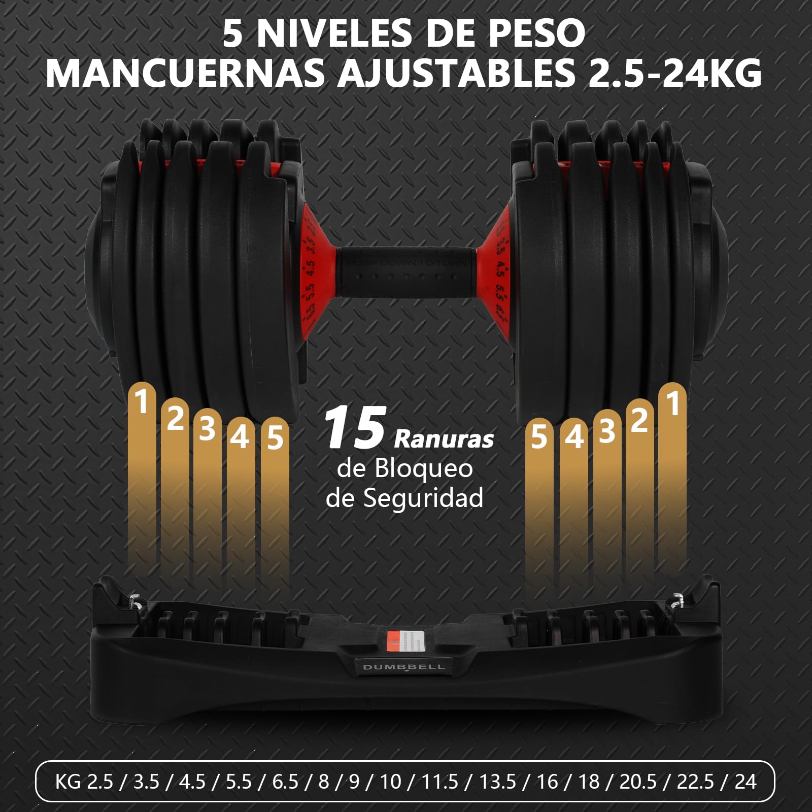 48kg Mancuerna Ajustable,Pesas y Mancuernas,Mancuerna Cortas Ajustables,15 Niveles de Peso,Ajuste Rápido Ajuste Con Una Sola Pulsación,Juego de Mancuernas con Discos de Pesas (Dos 48kg)