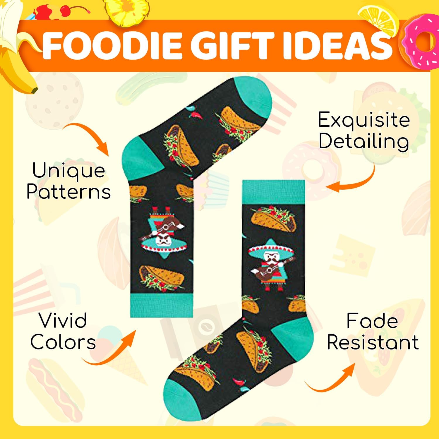 HAPPYPOP Funny Pickle and Taco Gifts - Food Socks for Food Lovers, Pickle Taco Socks for Men - Image 6