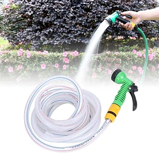 Bocal de mangueira de jardim, pulverizador de bocal de mangueira de água com mangueira de 5 metros, possui 7 padrões de pulverização, para jardim, gramado, lavagem de carro