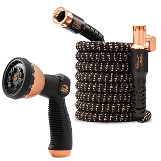 Pocket Hose Copper Bullet Deluxe Expandable Garden Hose 25 FT w/10 Pattern Thumb Spray Nozzle AS-SEEN-ON-TV 650psi 3/4 in. Lead-Free Ultra-Lightweight Solid Copper Anodized Aluminum Fittings No-Kink - Amazon product rated Grade A