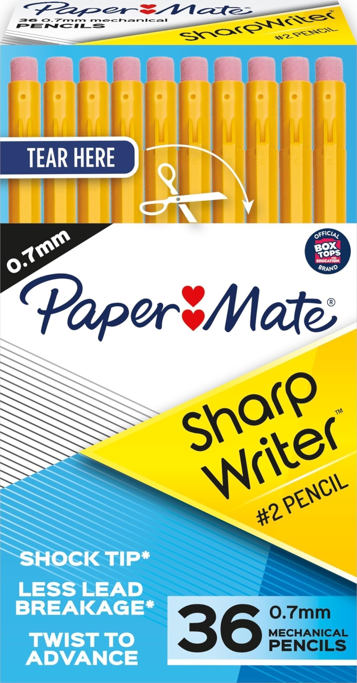 SharpWriter Mechanical Pencils, 0.7 mm #2 Pencil Lead, Yellow, 36 Count - Back to School Supplies