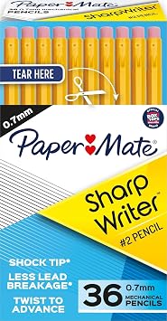 Paper Mate SharpWriter Mechanical Pencils, 0.7 mm #2 Pencil Lead, Yellow, 36 Count - Back to School Supplies