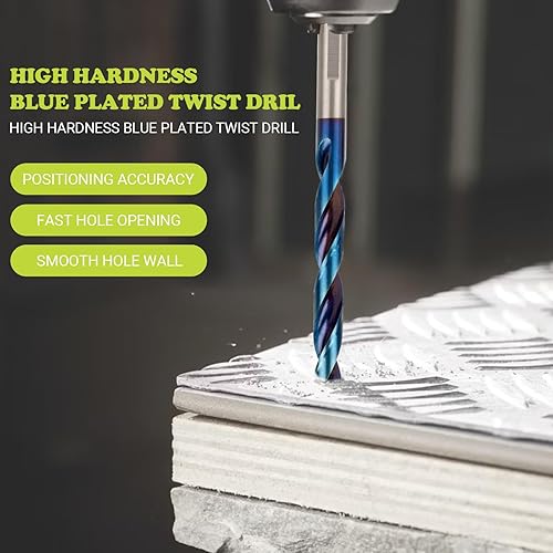 Miniatura 5 de Juego de 19 brocas de cobalto M35 HSS, punta escalonada de acero de alta velocidad de 135 grados con acabado de óxido azul, acero inoxidable,