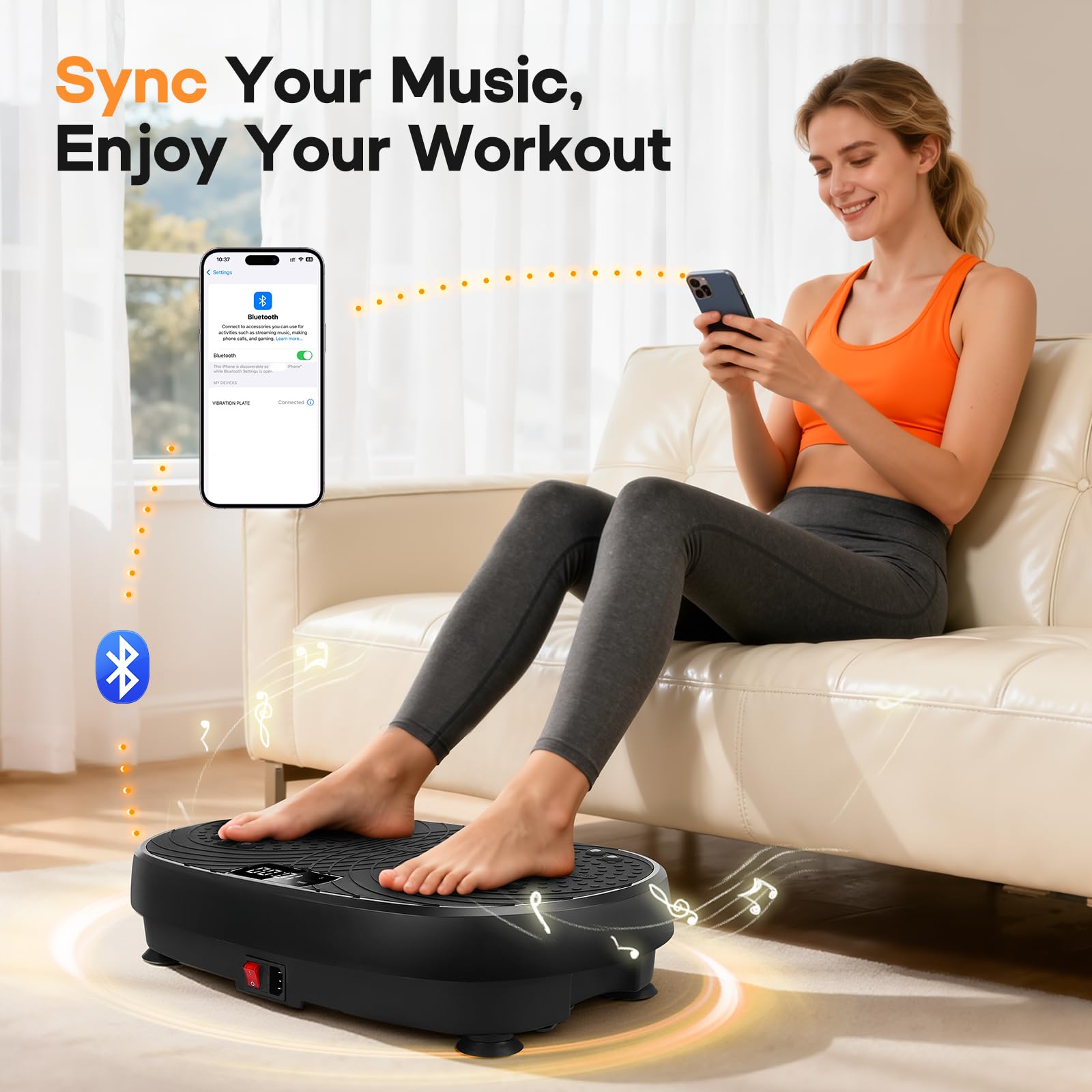 Vibration Plate, Plateforme de Fitness Vibrante pour Le Drainage Lymphatique, 120 Niveaux d’Intensité Plaque Vibrante Maison Antidérapante avec Haut Parleur Bluetooth & Télécommande