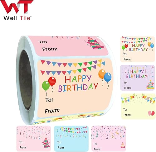 Happy Birthday Gift Tags Name Tags Stickers 1.5 x 2 Inch - Rectangle Christmas to from Labels Present Label Festival Birthday Stickers for Kids Party Favors Envelope Packages Seals 300 Pcs