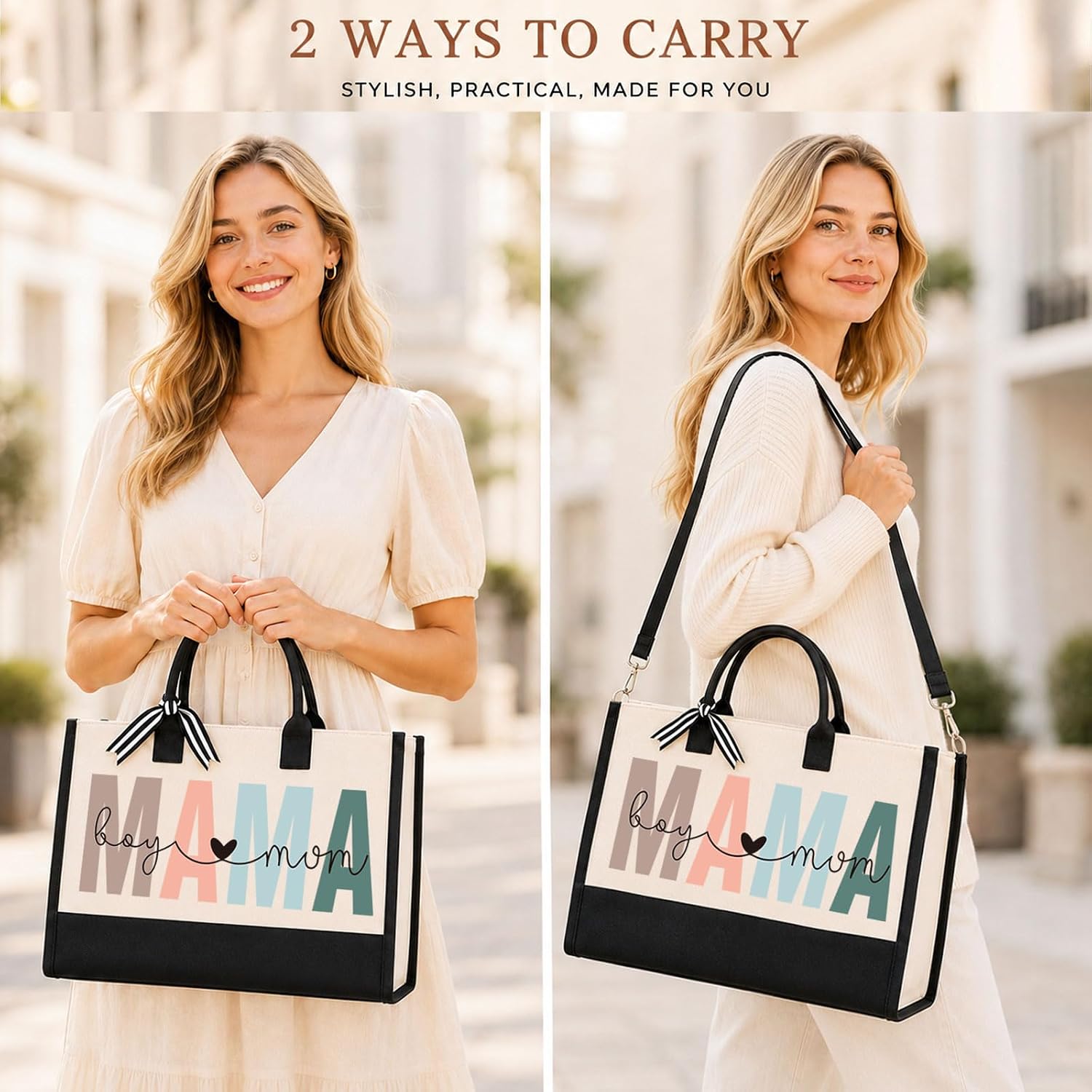 MAMA Bag Girl Mom Tote Bag, Boy Mama Gifts for Women, New Mom First Time Mom Present Baby Shower Gifts