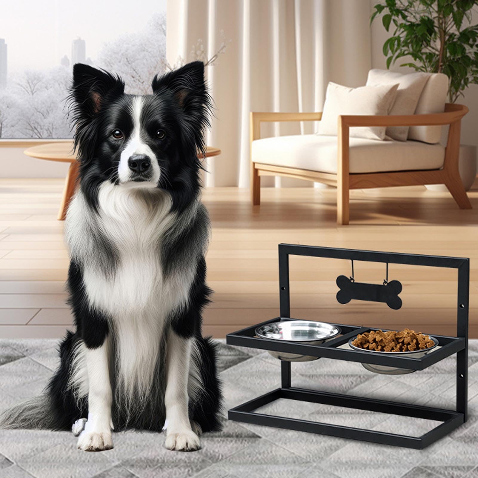 Generic Supporto per Ciotola per Cani Rialzato Staccabile con Ciotole in Acciaio Inossidabile, Supporto Stabile per Acqua per Alimenti per Animali Domestici per Pasti Puliti e Confortevoli