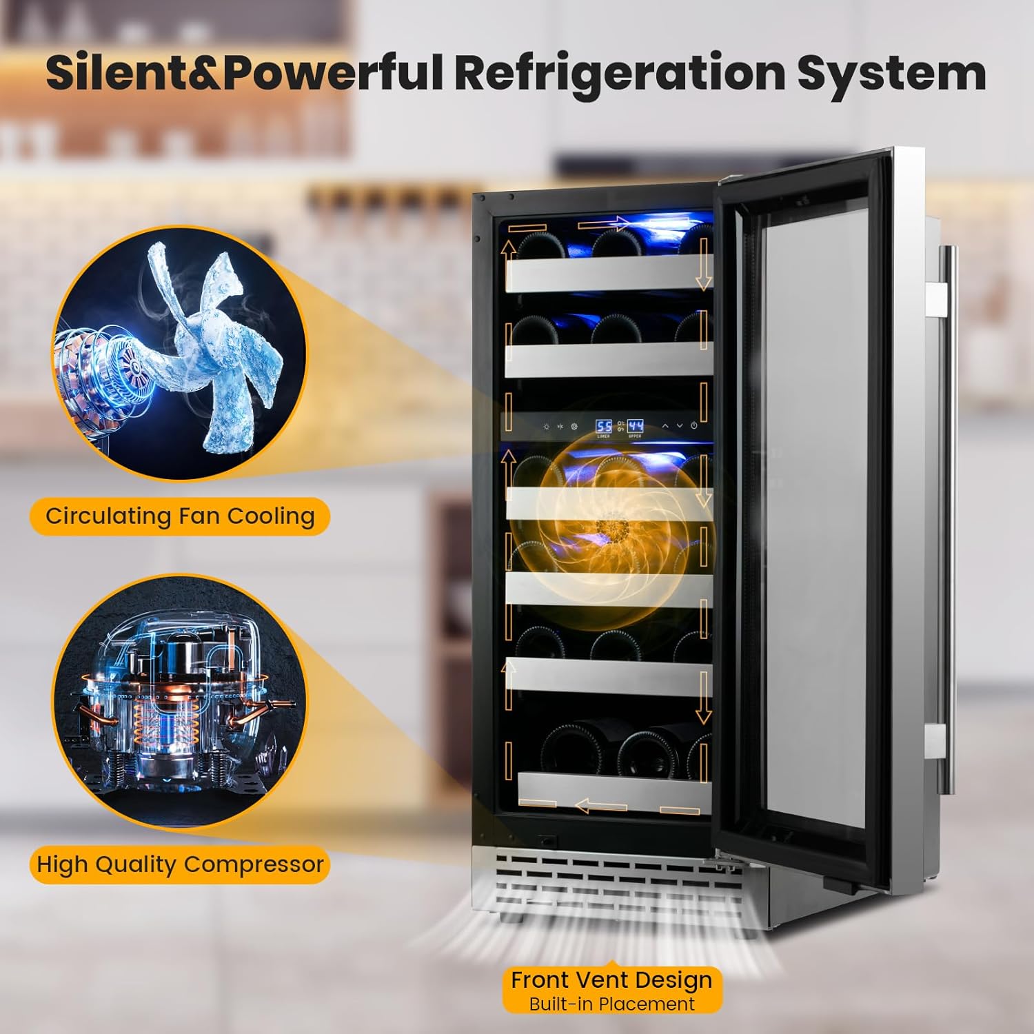 Wine Fridge Freestanding,15 Inch Wine Cooler Under Counter,28 Bottle Built-in Dual Zone Wine Refrigerator with Stainless Steel Reversible Door for Home and Kitchen