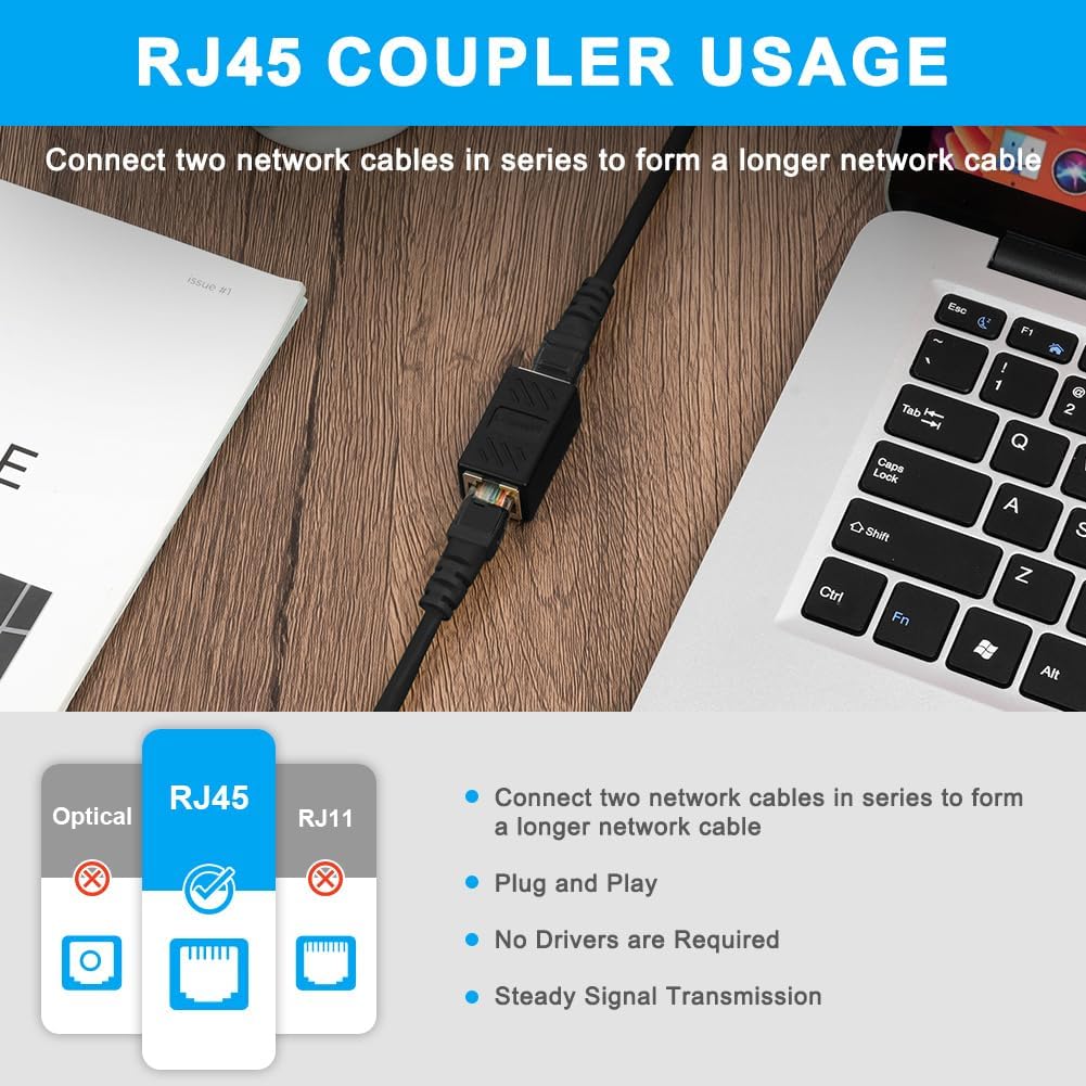 AXFEE 3 sztuki łącznika sieciowego RJ45, złącza Ethernet, ekranowany łącznik liniowy, kobieta do żeńskiego
