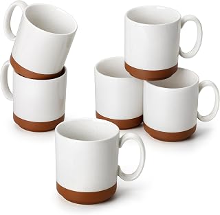 MALACASA 16oz Ceramic Coffee Mugs Set of 6, Khaki White | Stackable Coffee Cups with Straight-Sided Design, Mugs for Coffee, Latte, Tea, Hot Chocolate & Cappuccino, Dishwasher Safe