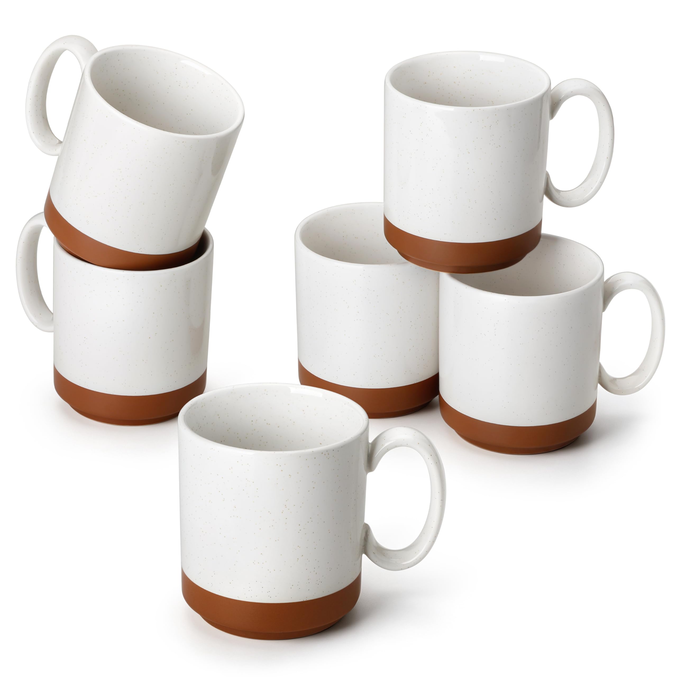 MALACASA 16oz Ceramic Coffee Mugs Set of 6, Khaki White