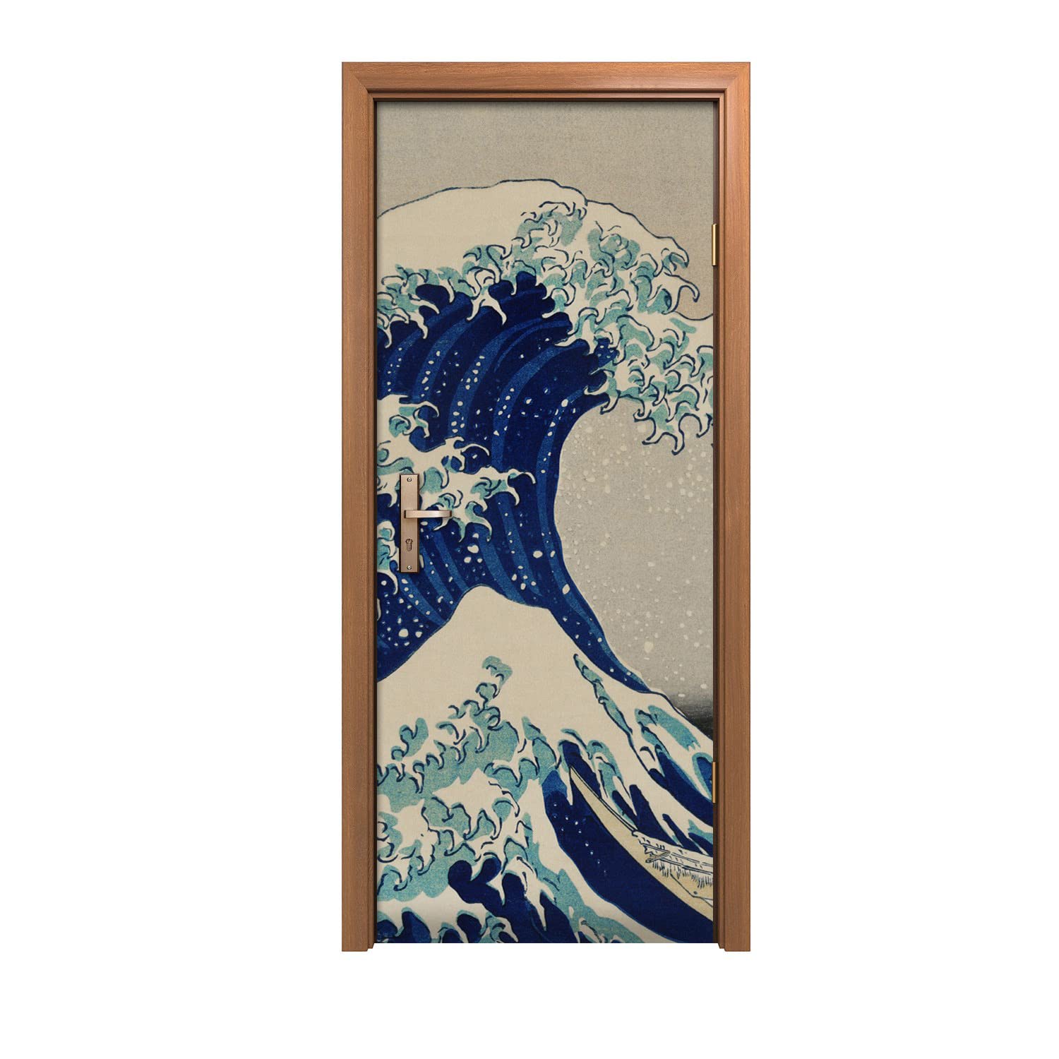 Autocollant de porte 90x200cm au design d'interieur epure vagues et bateaux