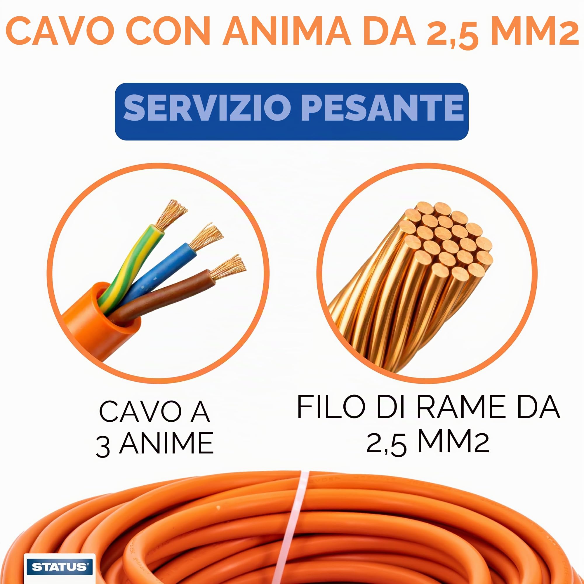 Status Cavo di prolunga resistente, 25 m, nucleo da 2,5 mm, 16 A/230 V, IP44 resistente alle intemperie, ideale per campeggio, roulotte, camper e cantieri (25M16A2.51PK4)