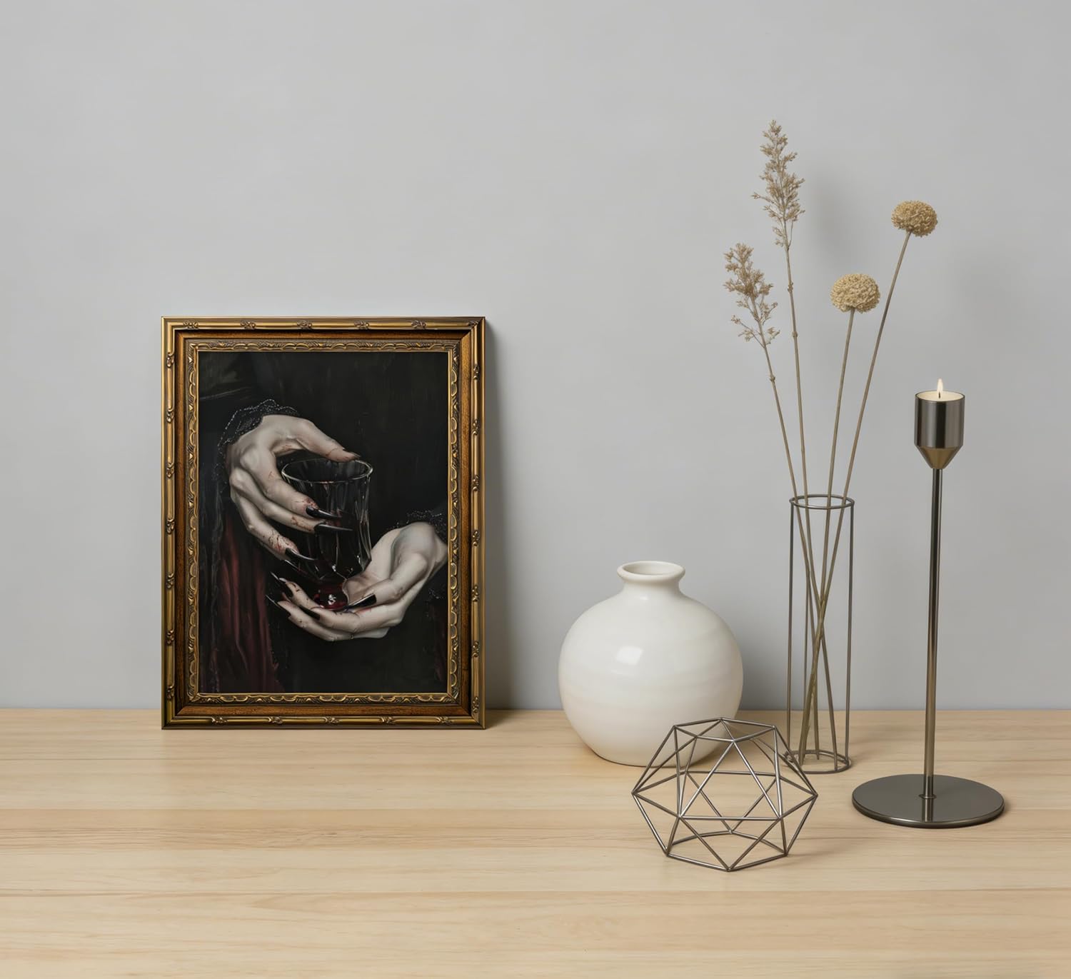 Vintage Gold Framed Canvas Wall Art Dark Academia Gothic Romantic Vampire Painting Picture Wall Decor Clawed Hands Dracula Poster Print Artwork for Bedroom Office Home Decoration image 4