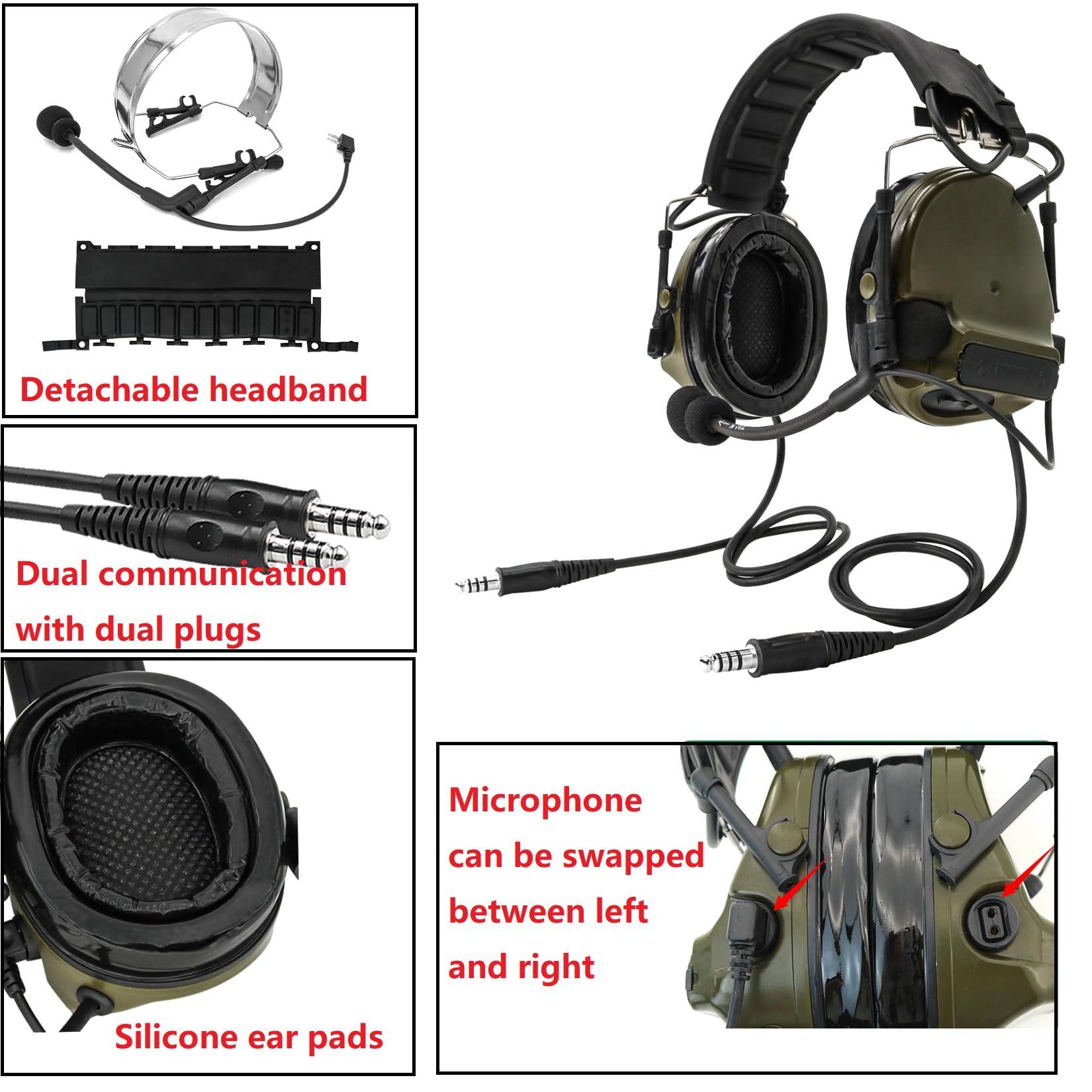 HEARFALCOM Podwójny zestaw słuchawkowy COMTA III taktyczny zestaw słuchawkowy z adapterami PTT U94 PTT kompatybilny z Baofeng UV-5R, UV-82 Walkie Talkie nadaje się do sportów airsoft, polowania