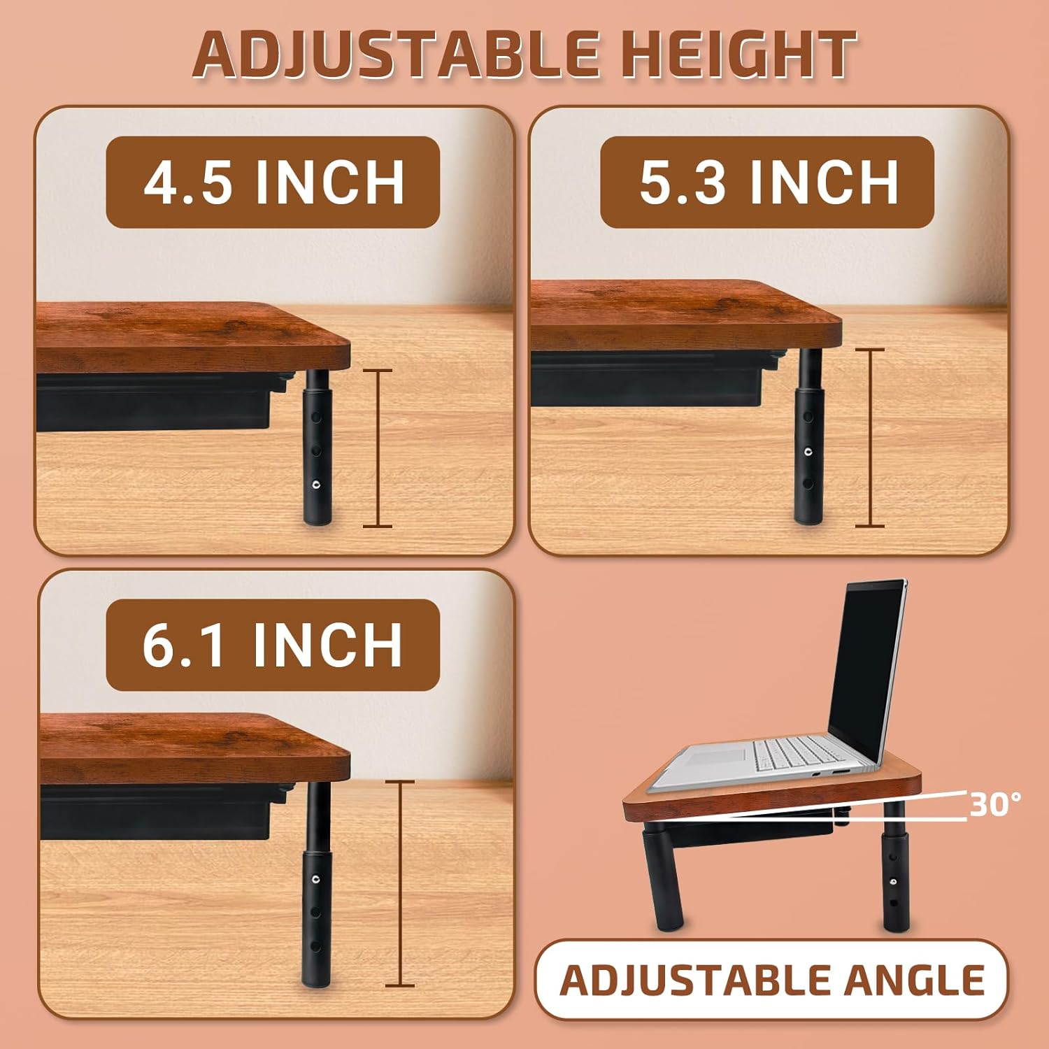 Monitor Stand, Rich Brown Monitor Riser, Monitor Stand for Desk, Stand Monitor, Solid Wood & Metal Computer Monitor Stand, Ergonomic TV Riser Block, 2 Pack, Rich Brown, 14.5 Inch 2PCS Rustic Brown