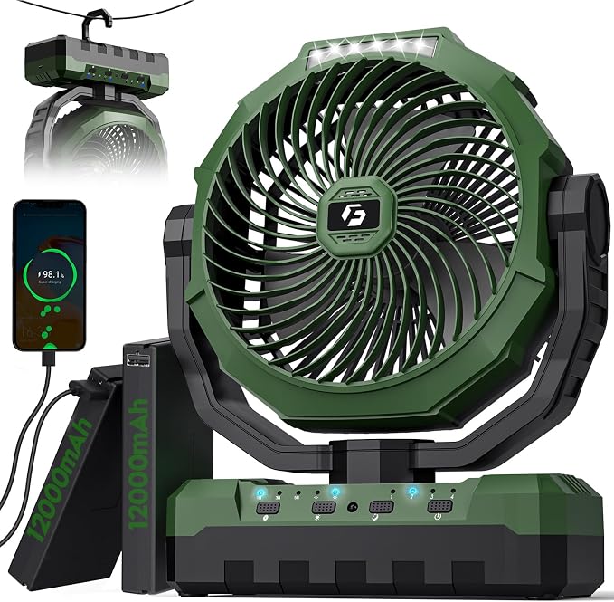 Cordless Fan - Portable Rechargeable Fan, Light, and Emergency Charger