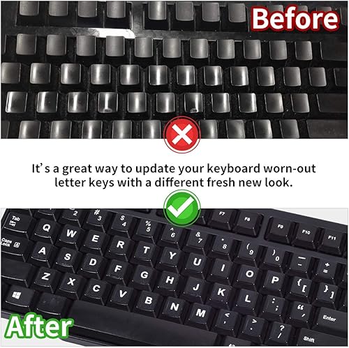 Vista 69 de Calcomanías de teclado inglés, paquete de 2 calcomanías de repuesto para teclado con fuente blanca sobre fondo negro, universales para computadora