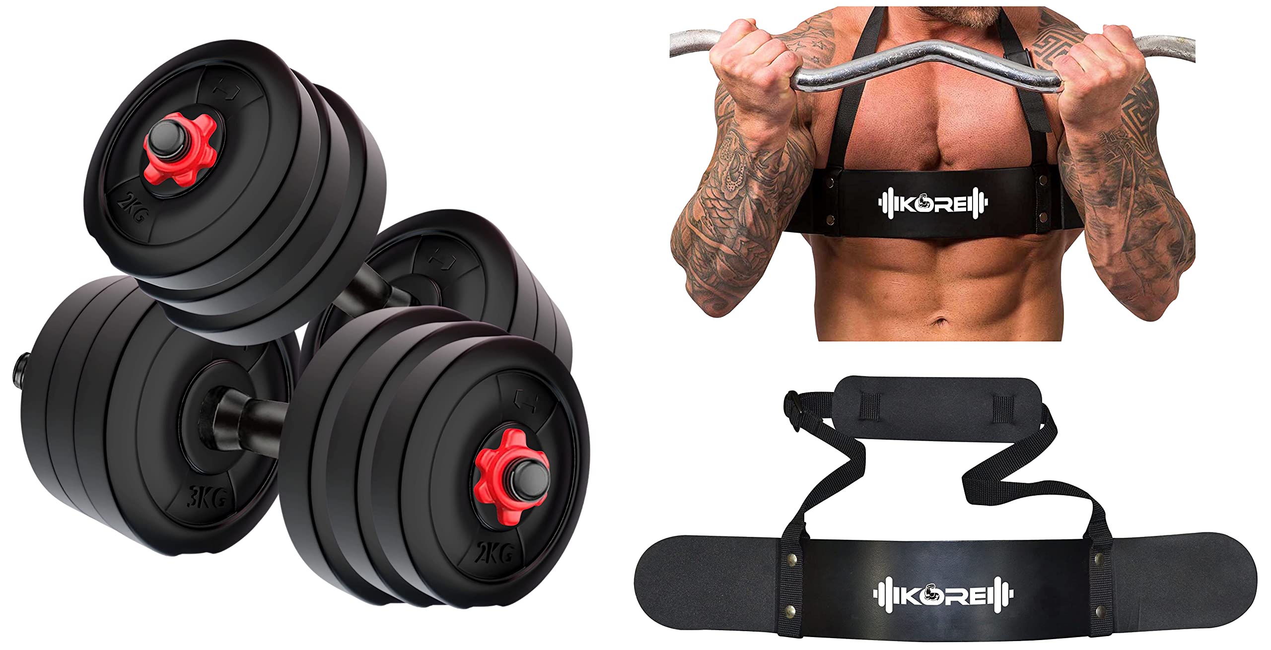 Kore PVC-DM 16 Home Gym Adjustable Dumbbells Kit (20 kg, 3kg X 4 Plates + 2kg X 4 Plates) with Arm Blaster, Black (B097KRF54P) Amazon Price History, Amazon Price Tracker