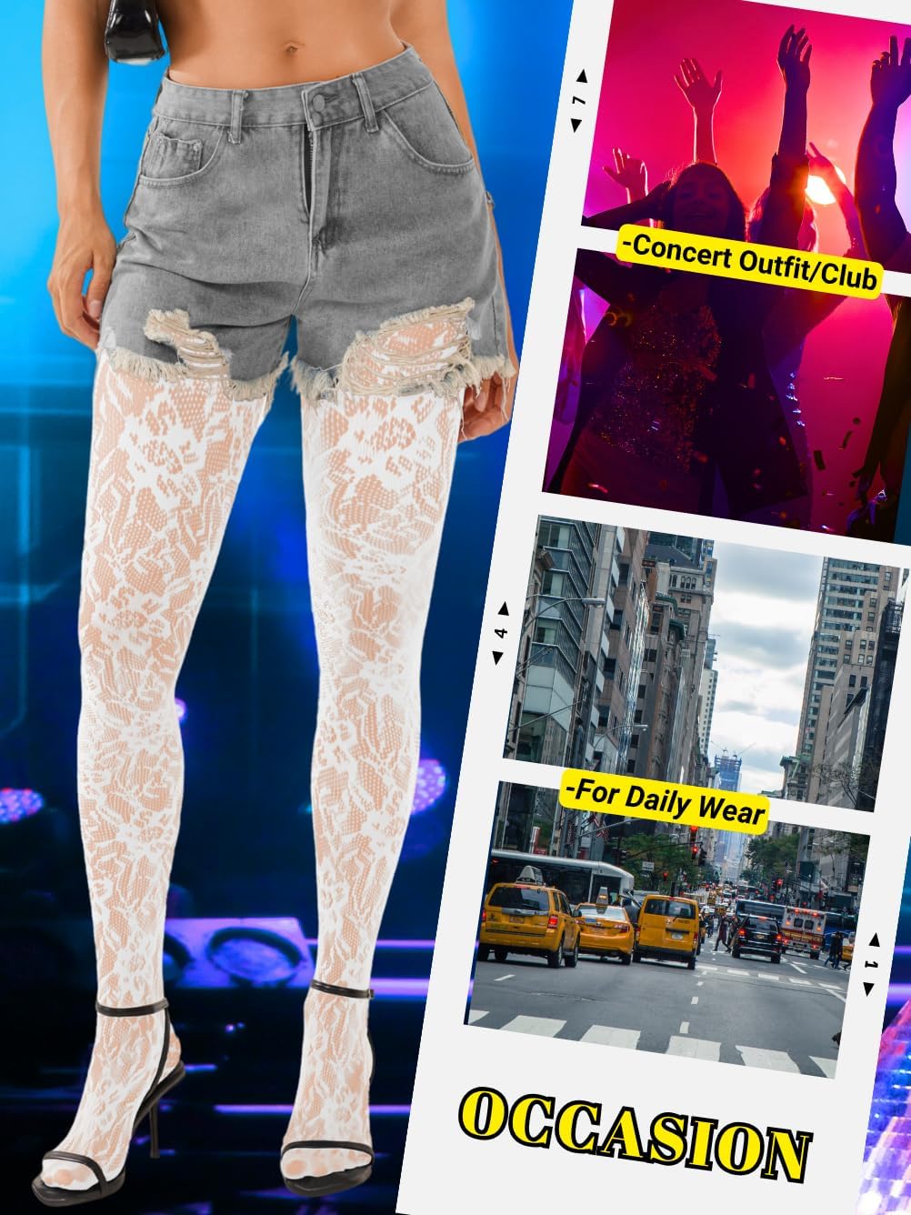 Lace Tights For Women,Floral Patterned Sexy Fishnet Stockings,Sheer Pantyhose Halloween Costume - Image 7