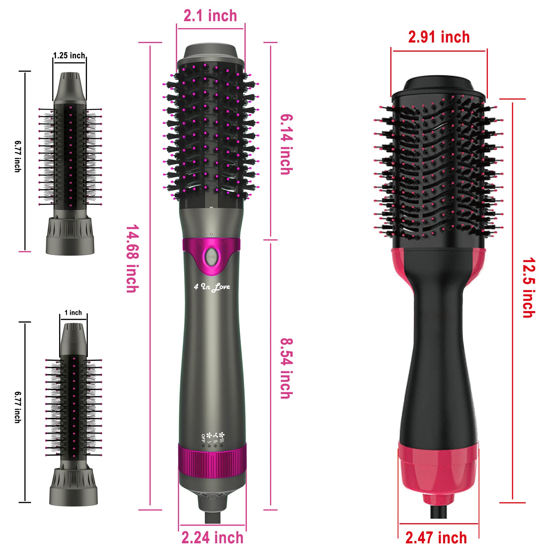 Hair Dryer Brush Blow Dryer Brush Salon Styler Hair Dryer and Volumizer with Three Interchangeable Barrels, Hot Air Brush Kit