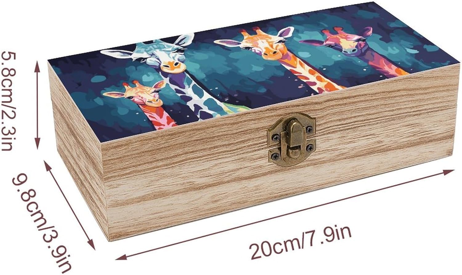 Colorful Giraffe Fans Lovers Wood Storage Box,Wooden Smooth Jewelry Container,Keepsake Storage Chest with Lid for Memories,Jewelry,Photos,Memorial Boxes image 2