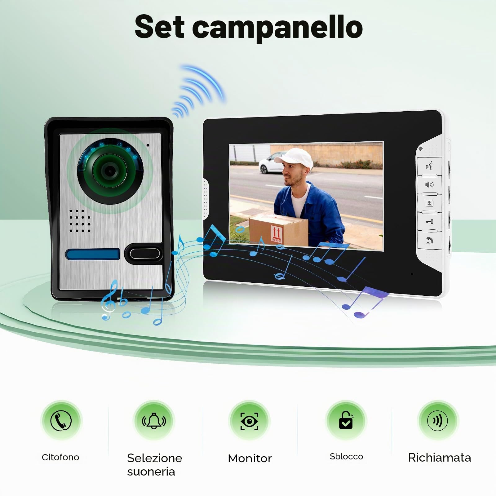 4 fili 7" video 2 casa di famiglia, videocitofono con telecamera monitor, videocitofono, video citofono a colori, per 1 famiglia