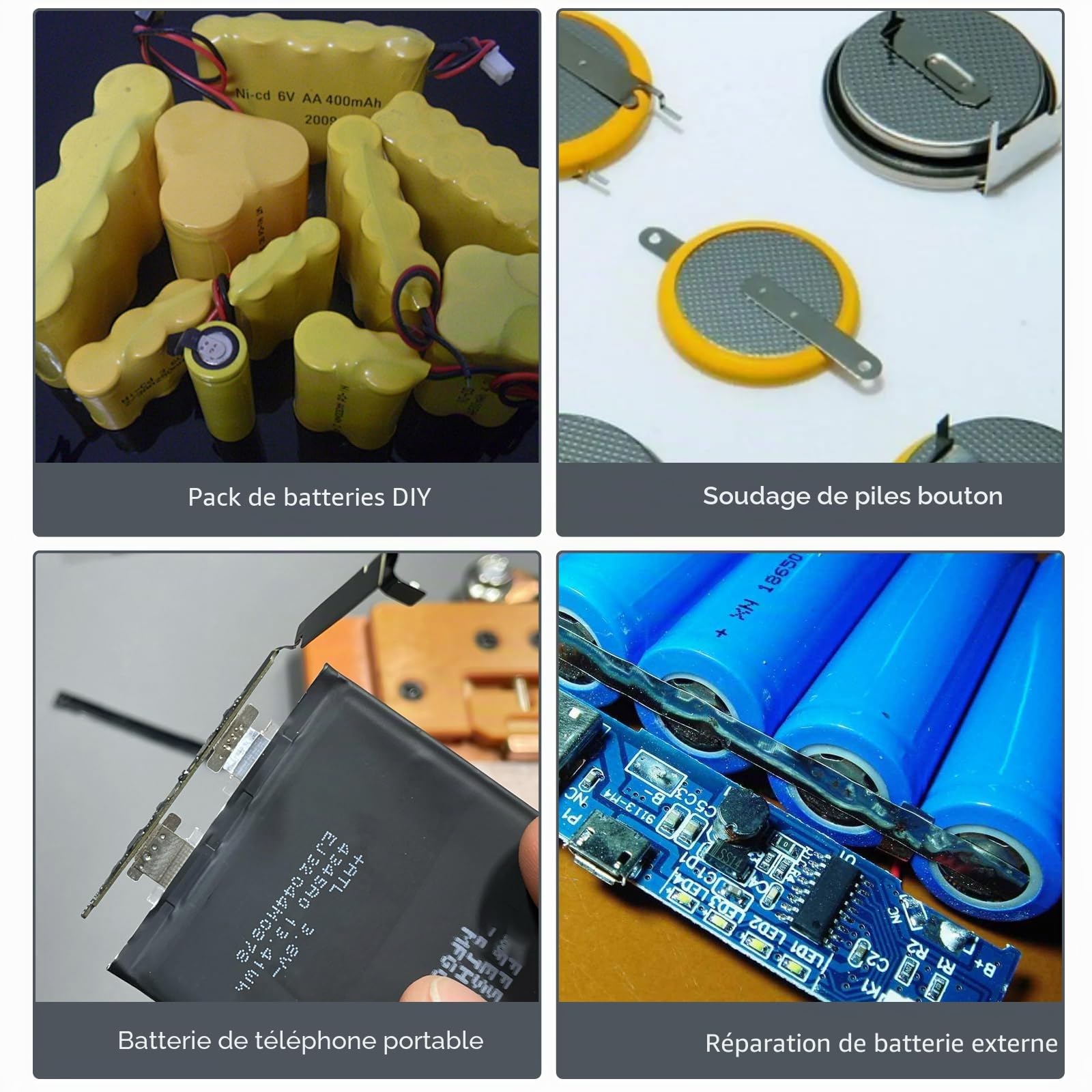 Poste à souder par points pour batteries, spot portable 5000 mAh avec courant de soudage 1200 A, tête de broche en laiton amovible, 0,1-0,25 mm nickel/fer/acier inoxydable/tôle d'aluminium