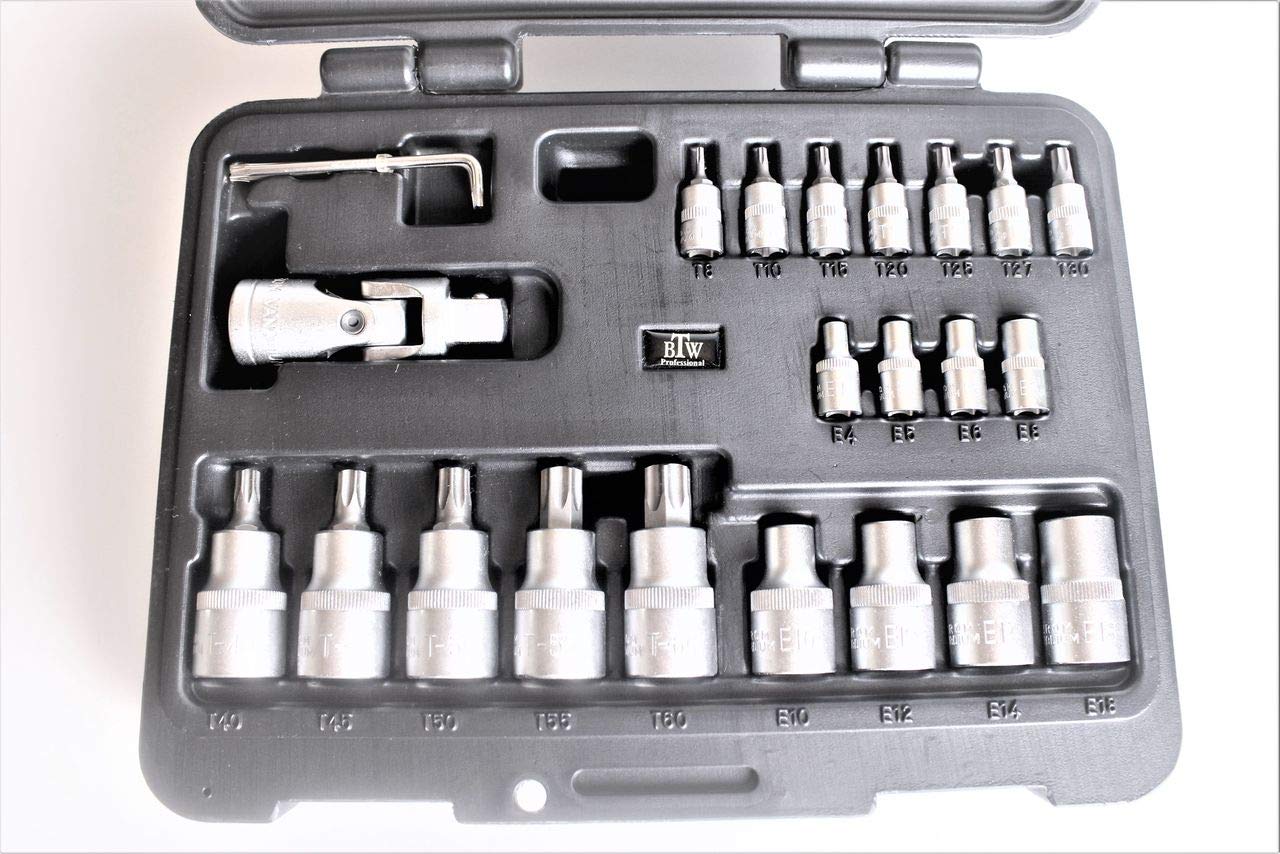 Btw Set Clés à Pipe 24-teilig 1/4' & 1/2' Moteur Intérieur Extérieur Boîte Grinçant