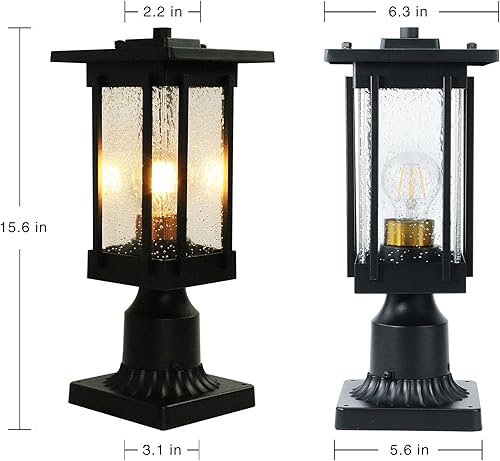 Miniatura 2 de MONKFISH Lámpara de poste negra para exteriores con diseño cuadrado, iluminación exterior resistente a la intemperie de 15.6 pulgadas con pantalla
