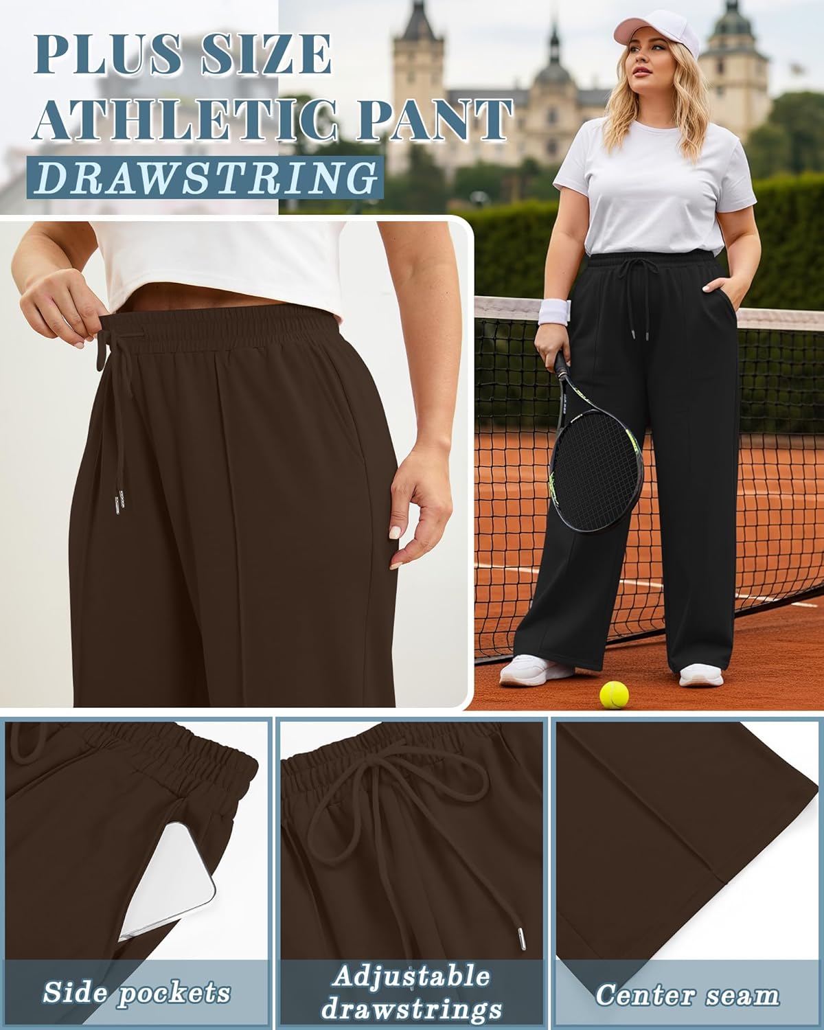 3 Pack Women's Plus Size Wide Leg Sweatpants Lounge Baggy Drawstring Pants Loose Casual Yoga Pants with Pockets - Image 2