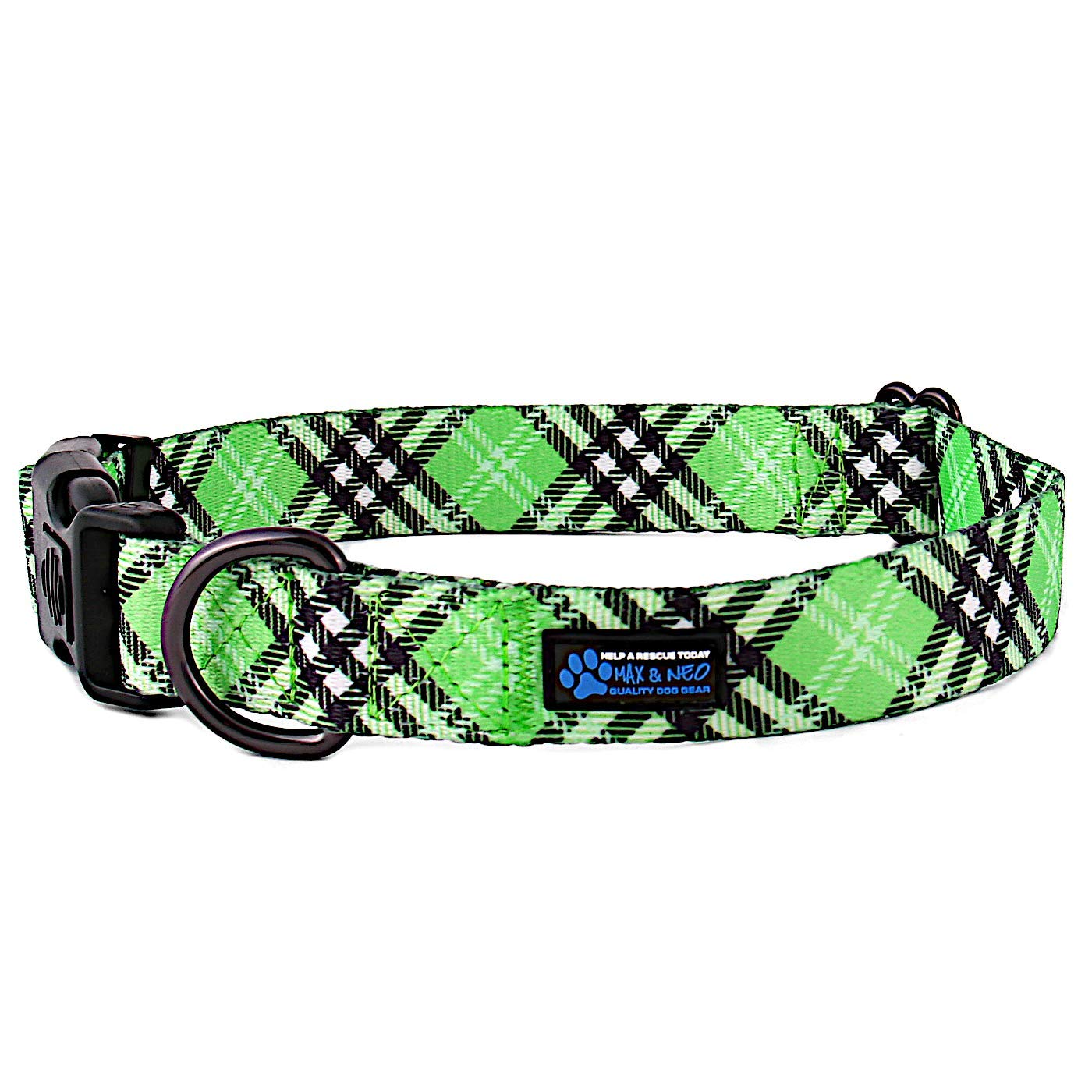 Max and Neo Plaid Pattern NEO Dog Collar - We Donate a Collar to a Dog Rescue for Every Collar Sold (Green, Medium)