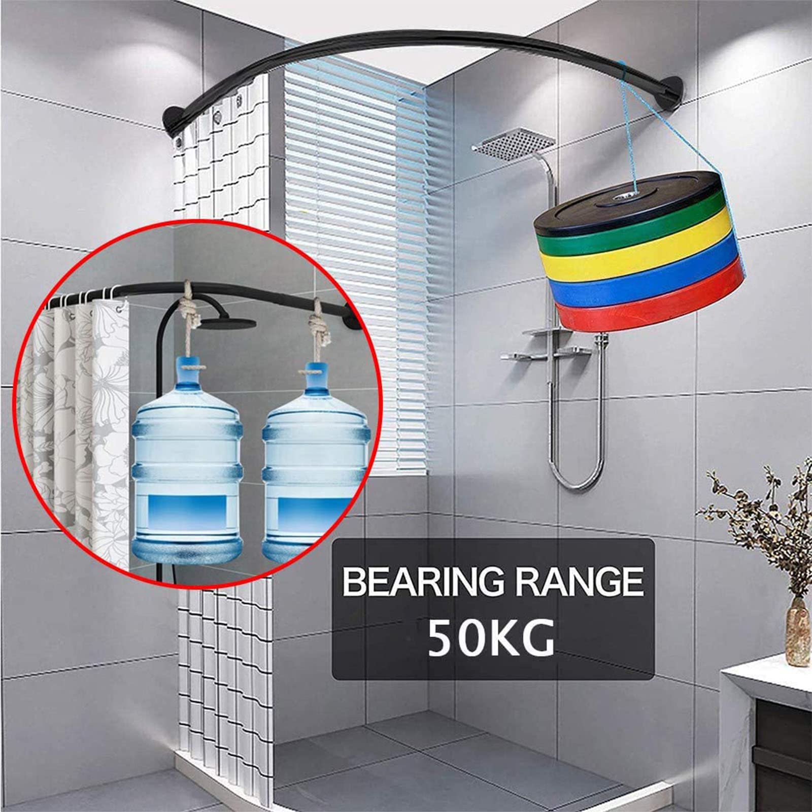L-Sd - Barra de cortina de ducha de esquina ajustable, color negro, 60-120 cm para bañera y ducha, diseño en ángulo para una fácil instalación y aspecto elegante