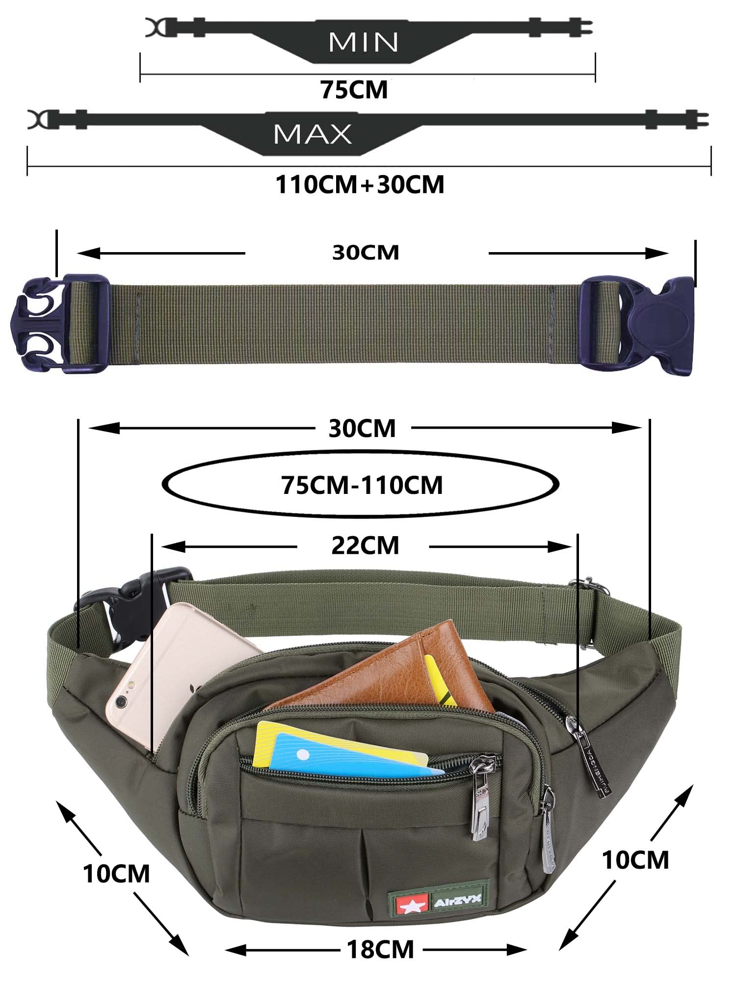 Marsupio Sportivo Running Outdoor Escursioni Cintura Corsa da Uomo Donna impermeabile con 4 Zip-Marsupio con la Tracolla Regolabile per Corsa Ciclismo Escursione Campeggio