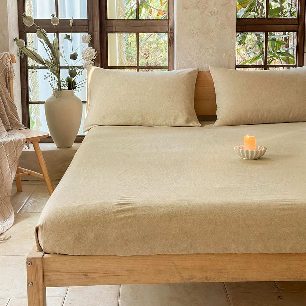 100% French Linen Sheets Queen Size, 4 Piece Pure Linen Bed Sheet Set, Breathable, Cooling & Durable, Soft Washed Natural Flax Bedding with 16 Inch Deep Pocket, All Season Use(Queen, Linen)