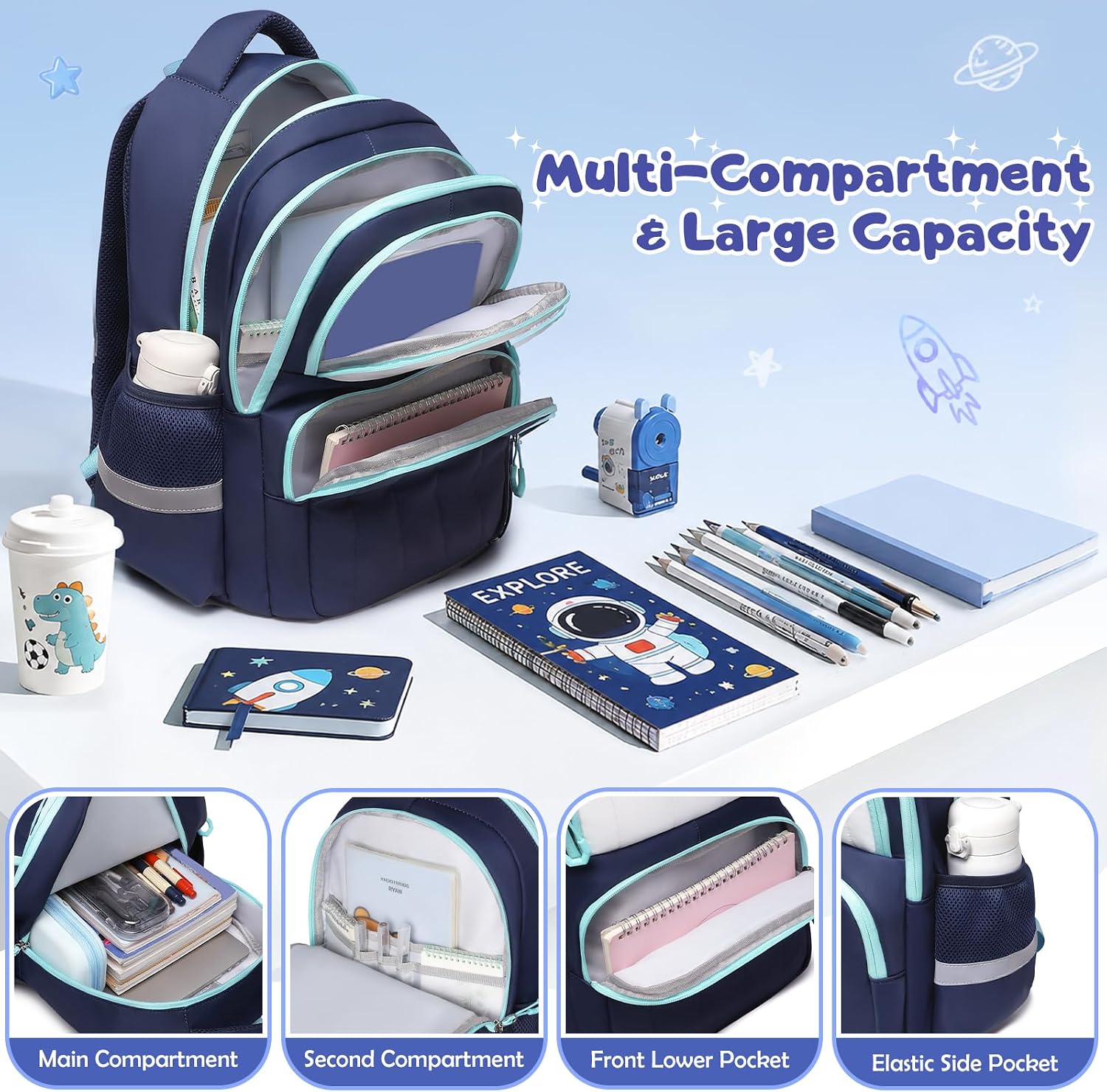 Kindergarten Backpack for Boys 5-8, 3PCS Quilted Backpacks Set image 4
