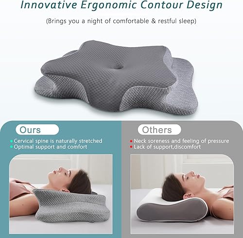 Miniatura 6 de Almohada cervical para el cuello para aliviar el dolor de dormir, almohada de espuma viscoelástica de contorno, almohada ergonómica para dormir de